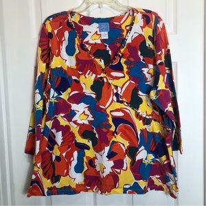 Lara Lane Women’s Faux Wrap Abstract Bead Neck Blouse  Size 1X